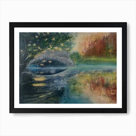 Living Room Wall Art, Autumnal Woods & Bridge Over The River Art Print