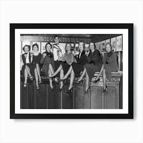 Women Sitting At Bar, Black and White Vintage Photo Art Print