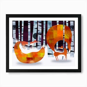 Foxes in the Snow Art Print