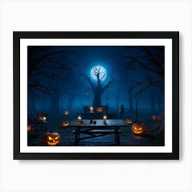 Celebration Old Horror Holiday Tree Moonlight Lantern Mist Head Table Eye Glow Pumpkin (30) Art Print