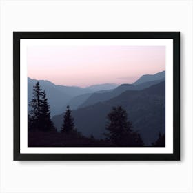 Pastel pink sunrise in the mountains of the french alps - Courchevel in France, nature and travel photography by Christa Stroo Photography Art Print