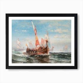 HD Remastered Oil Painting, The Viking Armada c1880 by Edward Moran (1829–1901) American Marine Painter, Born in Bolton, England, Died in New York - Norse Norway Denmark Scandinavian Mythology Thor Odin Freya War Goddess Art Print