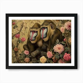 Floral Animal Illustration Mandrill 1 Art Print