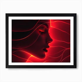 Glowing Enigma: Darkly Romantic 3D Portrait: Abstract Portrait Of A Woman Art Print
