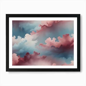 Seamless Pattern Of Stylized Clouds In Shades Of Blue, Pink, And White, Resembling A Dreamy, Ethereal Sky Art Print