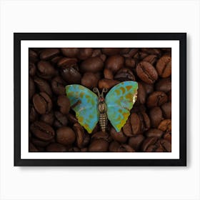 Butterfly On Coffee Beans Art Print