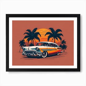 Vintage Car At Sunset Art Print