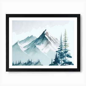 Mountain And Forest In Minimalist Watercolor Horizontal Composition 383 Art Print