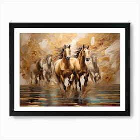 Horses Running In The Water 1 Art Print