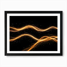 Abstract Digital Image Of Glowing Golden Lines Forming A Wavy Pattern On A Black Background Art Print