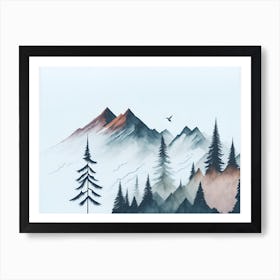 Mountain And Forest In Minimalist Watercolor Horizontal Composition 378 Art Print