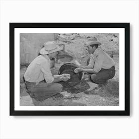 Mexican Cowboys Washing Up After Roundup, Cattle Ranch Near Marfa, Texas By Russell Lee Art Print