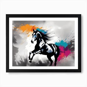 Modern Horse Art, Black Horse portrait, 112 Art Print