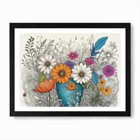 Blue Vase With Flowers Art Print