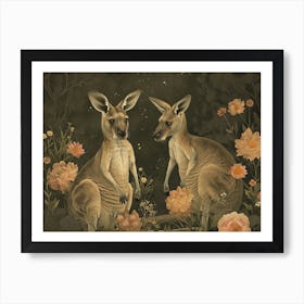 Floral Animal Illustration Kangaroo 1 Art Print