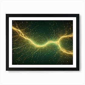 An Abstract, Glowing, Golden Line Forming A Swirling, Spiral Shape Against A Dark Green Background, Resembling A Neural Pathway Or Energy Flow Art Print