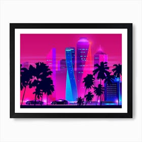 Synthwave Neon City - Vice city Art Print