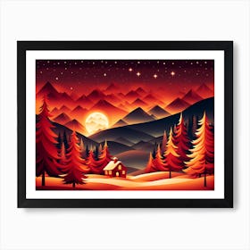 Christmas red Winter Landscape In The Mountains, Christmas days, Christmas concept art, Christmas vector art, Vector Art, Christmas art, Christmas, Christmas trees 6 Art Print