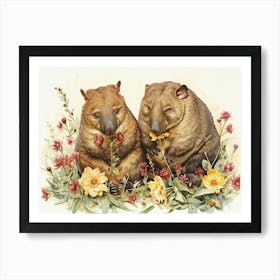 Floral Animal Illustration Wombat 1 Art Print