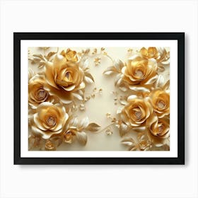 Gold Roses Wallpaper Art Print