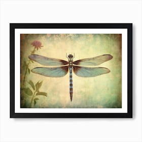 Dragonfly In Meadow Flowers Vintage 4 Art Print