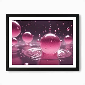 A Close Up Shot Of Pink Liquid Drops With A Golden Shimmer, Creating A Luxurious And Elegant Scene Art Print