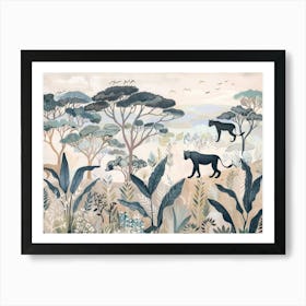 Black Panthers Tropical Jungle Illustration 4 Art Print