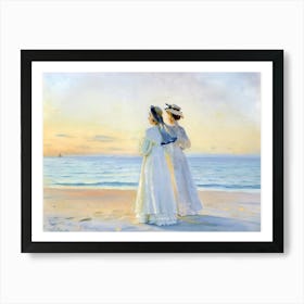 Vintage Painting Two Women On The Beach Art Print