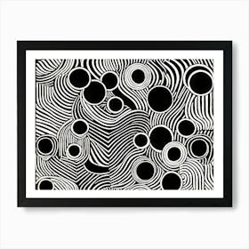 Retro Inspired Linocut Abstract Shapes Black And White Colors art, 232 Art Print