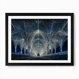 Architcture,Portugal, Blue And Yellow, Lines, Railway,Photo Of A Train Station, Oriente,Lisbon Art Print