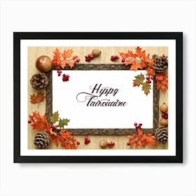 An Ornate Acorn Calligraphy Centerpiece With Woven Decorative Lettering Bearing The Words Happy Th (5) Art Print