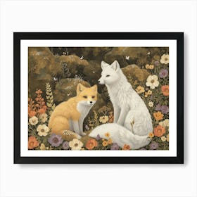 Floral Animal Illustration Arctic Fox 4 Art Print