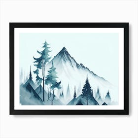 Mountain And Forest In Minimalist Watercolor Horizontal Composition 112 Art Print