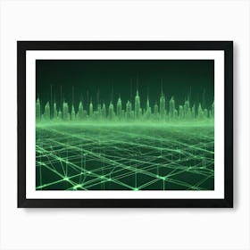 Abstract Digital Artwork Of A Futuristic Cityscape With Glowing Green Lines Representing A Network Or Grid 6 Art Print