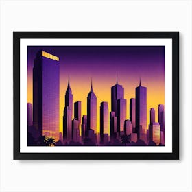 Cityscape At Sunset, vector art Art Print