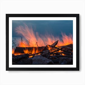 Campfire At Twilight On Beach Art Print
