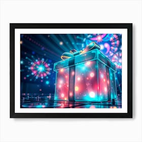 Gift Box With Fireworks Art Print