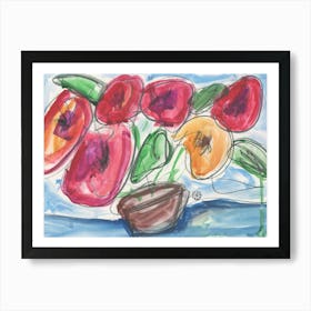 Loud Flowers In Red And Yellow - floral contemporary hand painted Art Print