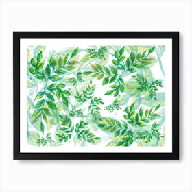 Green Leaves On A White Background Green Pattern Nature Plant Art Print