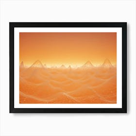 Abstract Image Of A Wireframe Landscape With Orange Colored Peaks And A Gradient Background, Creating A Futuristic And Digital Feel Art Print