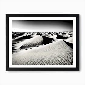 Sand Dunes, black and white monochromatic art Art Print