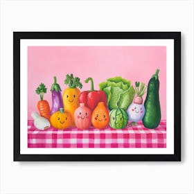 Vegetable Friends Checkerboard 1 Art Print