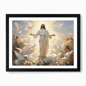 An Artistic Rendering Of A Serene Sunday Morning A Figure Symbolic Of Jesus Christ In A Posture Of Art Print