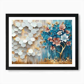 Tree With Flowers And Hexagons Art Print