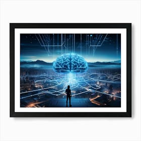 A Panoramic Illustration Of High Technology The Brain Represented As A Complex Server Emitting Stre 2 1 Affiche