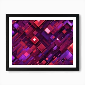 Abstract Image Of A Geometric Pattern Of Red And Purple Squares And Rectangles, Creating A Dynamic And Textured Background Art Print