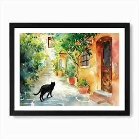 Thessalonik, Greece   Cat In Street Art Watercolour Painting 3 Art Print