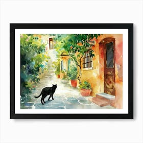 Thessalonik, Greece   Cat In Street Art Watercolour Painting 3 Poster