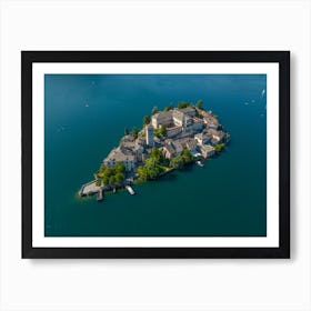 Drone photography of Isola San Giulio (St Julius Island) in Lake Orta, Piedmont, Italy Art Print