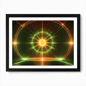 Abstract Image Of A Glowing Green And Orange Circle With Lines Radiating Outward Art Print